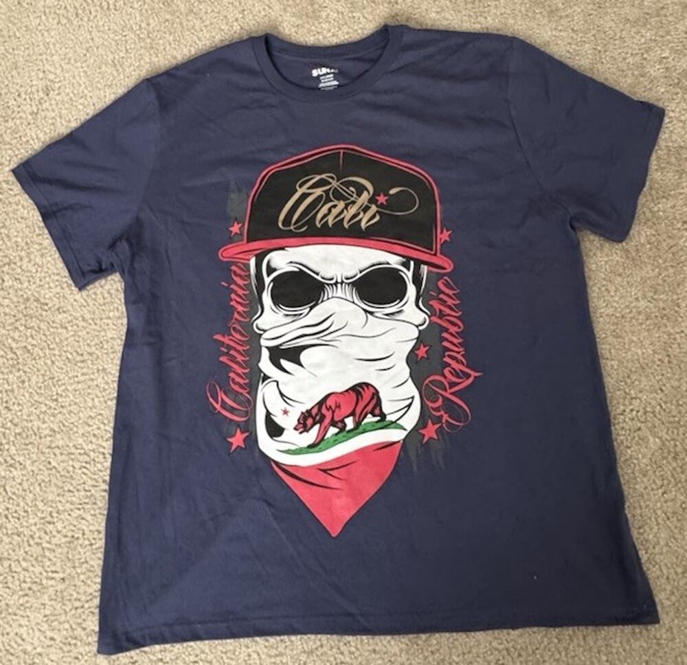 SUNA Men’s 2XL California Republic Skull Bear Graphic T-Shirt Navy Blue NWOT